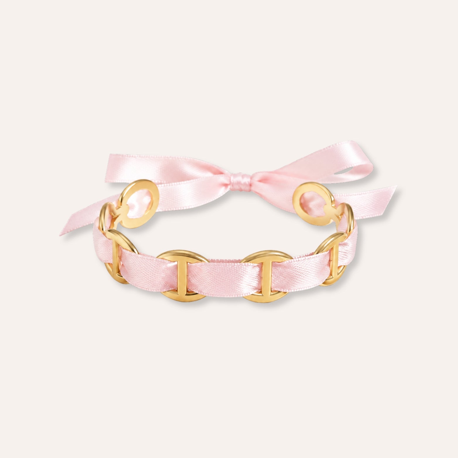 Calie | Jonc en acier inoxydable doré et tissu rose