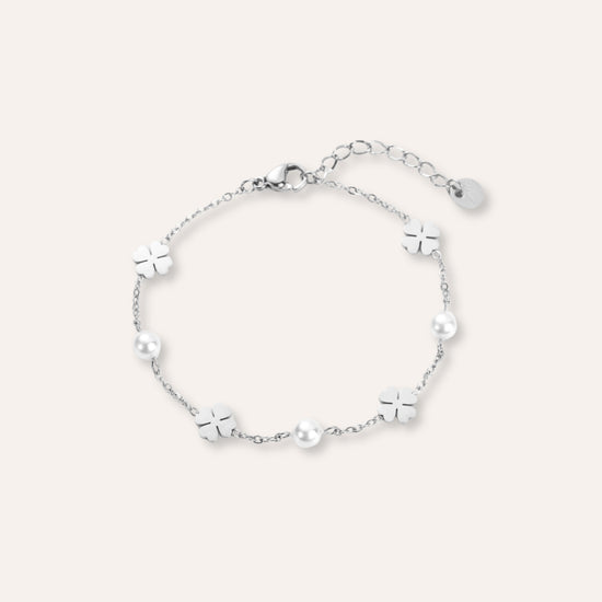 Chance | Bracelet trèfles et perles d'eau douce en acier inoxydable