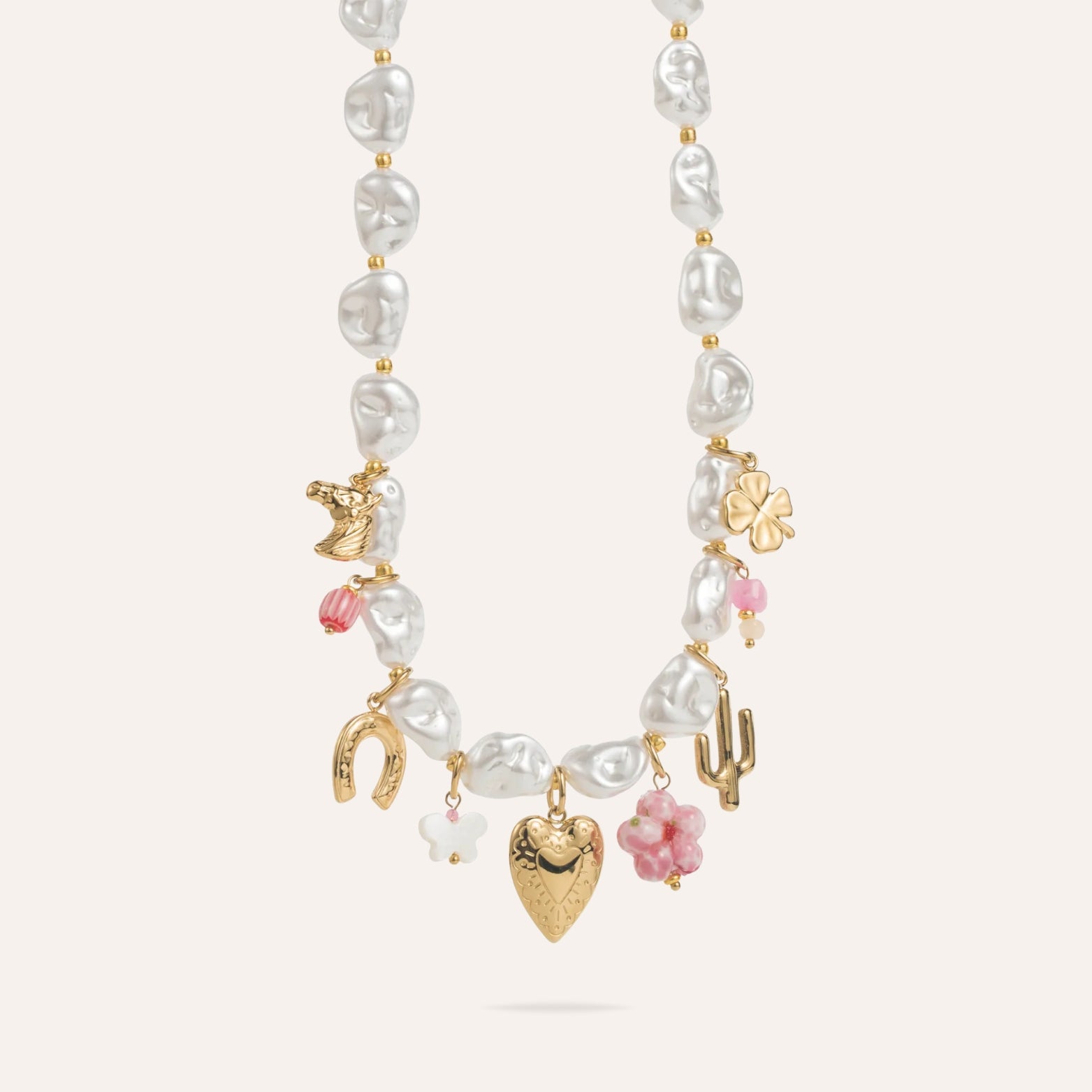 Chery | Collier perles et charms en acier inoxydable