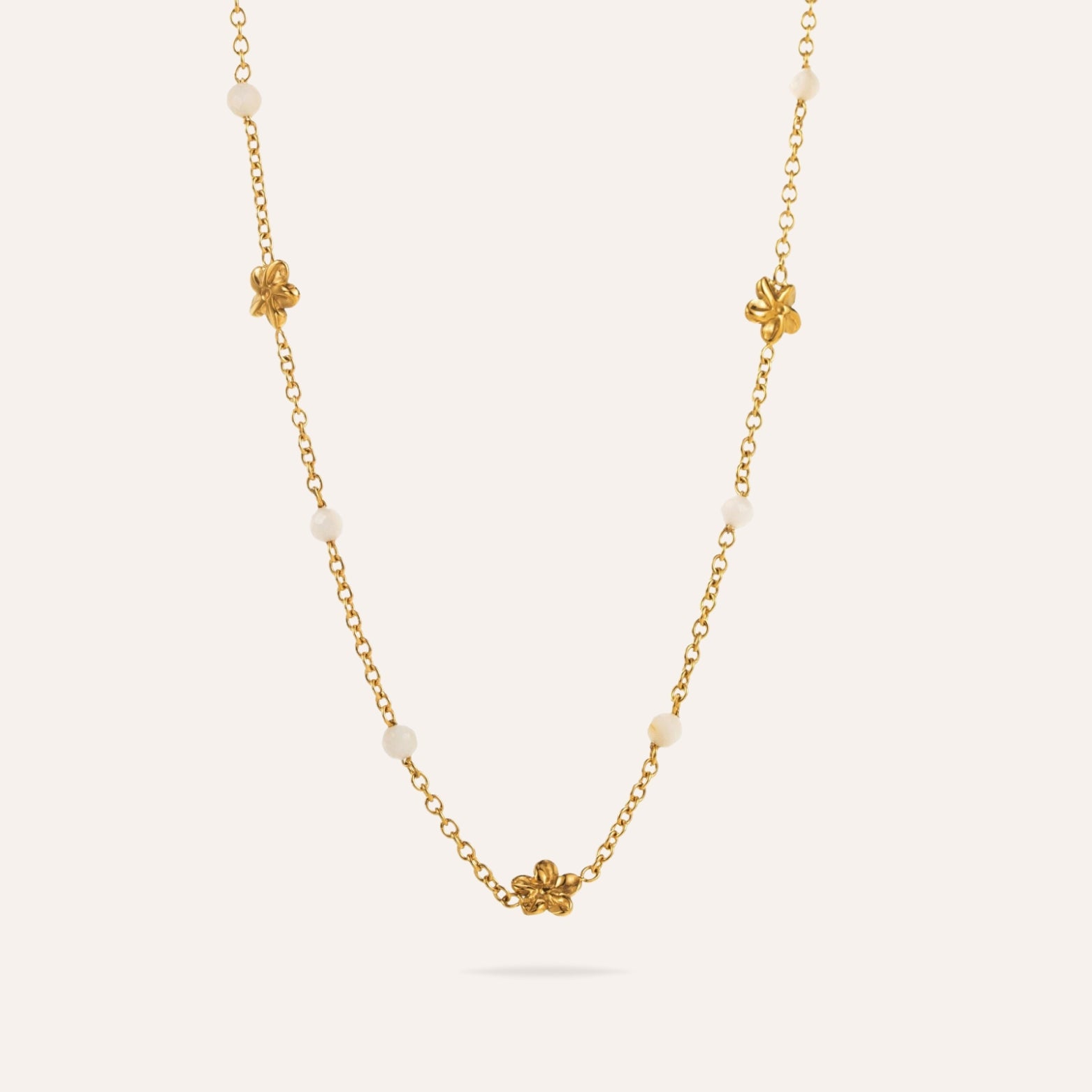 Fleur | Collier en acier inoxydable et perles