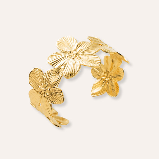 Flora | Bracelet jonc grosses fleurs en acier inoxydable