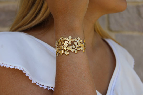 Jacinthe | Bracelet jonc fleurs en acier inoxydable