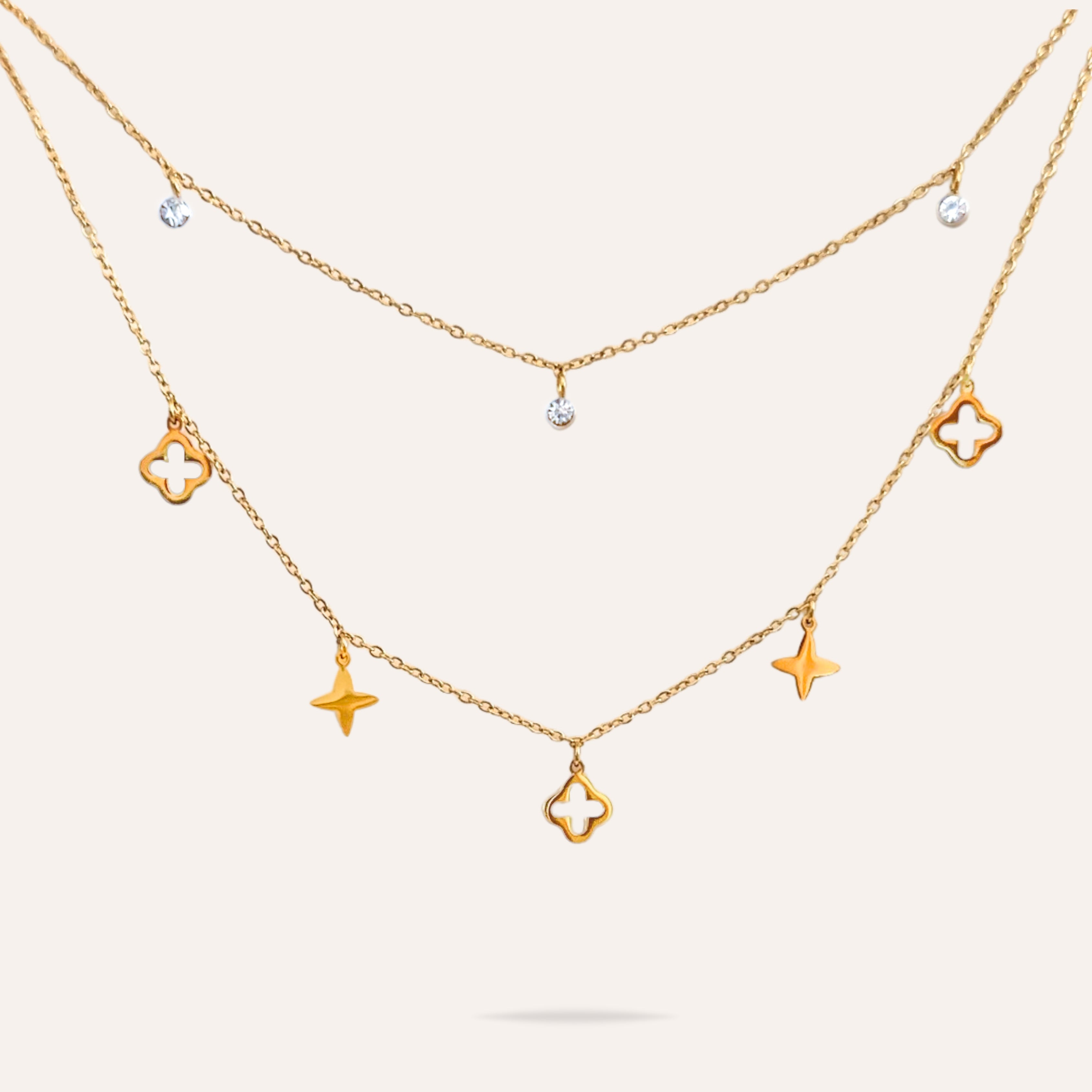 Léna | Collier double rang en acier inoxydable et zircons