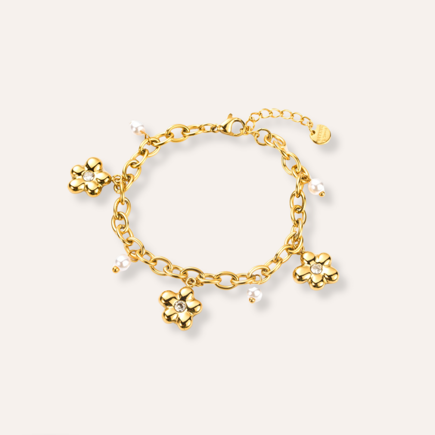 Lila | Bracelet fleurs et perles en acier inoxydable