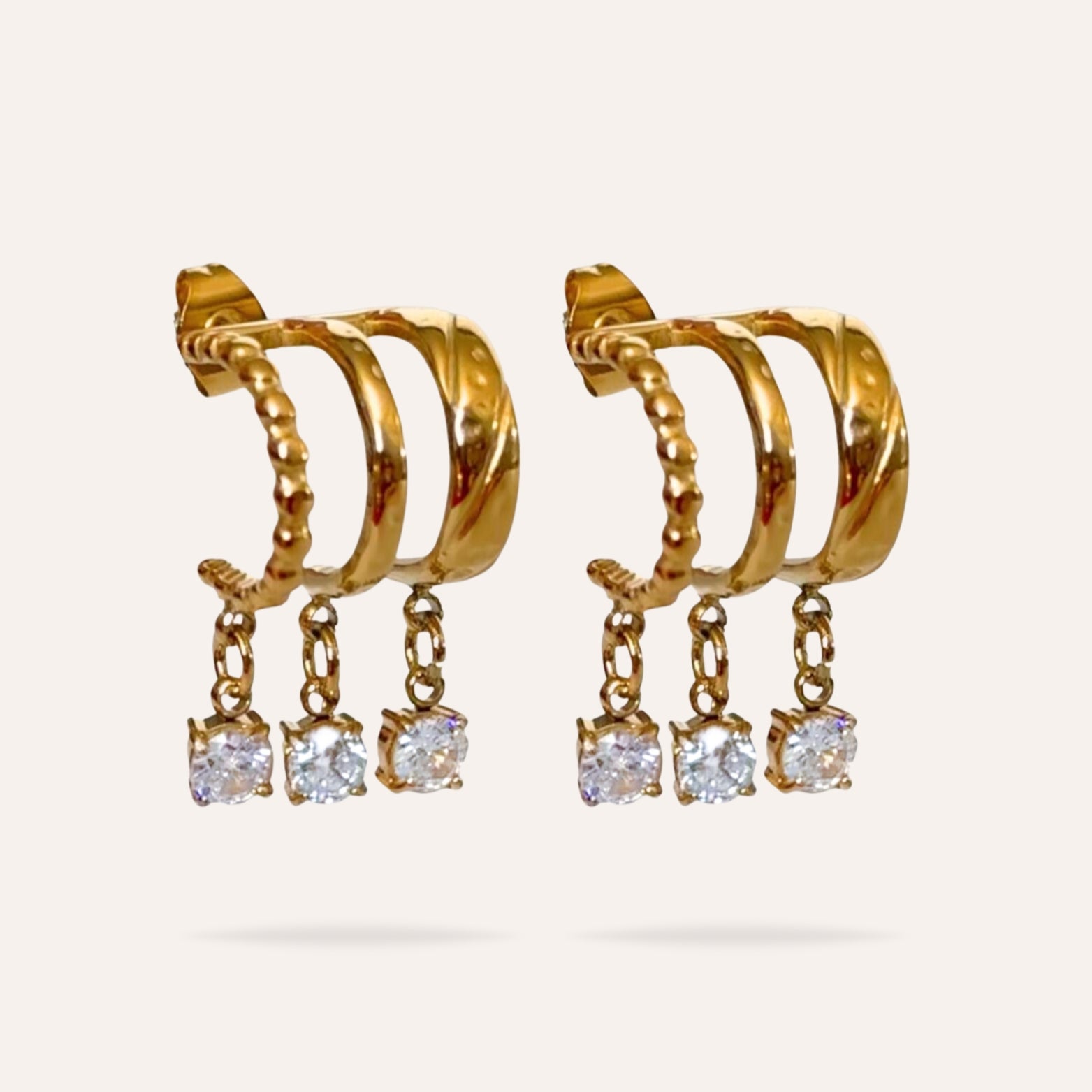 Lou | Boucles d'oreilles effet 3 trous en acier inoxydable et zircons