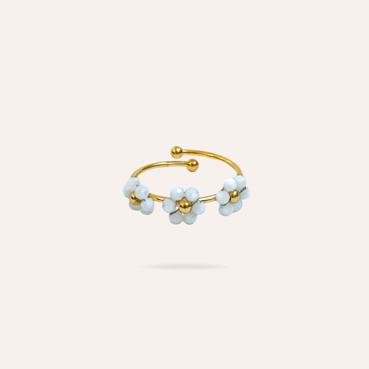 Marguerite | Bague fleur en acier inoxydable et perles