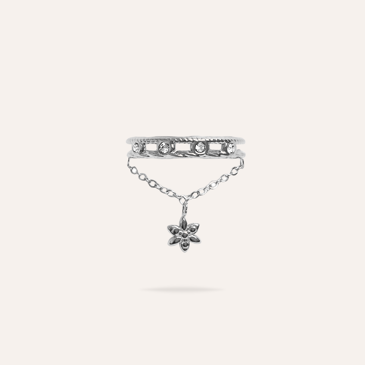 Millie | Bague fleur pendante en acier inoxydable