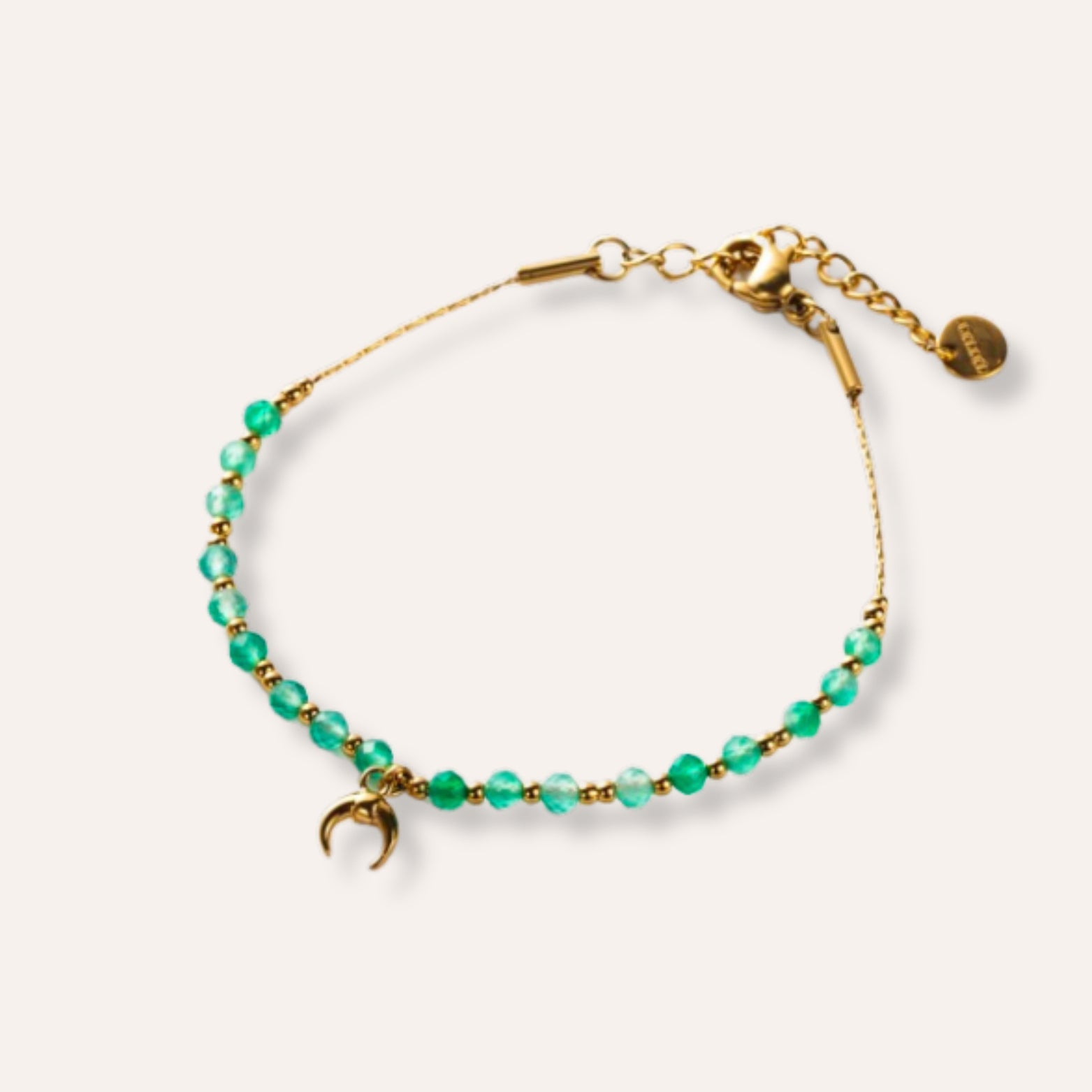 Moon | Bracelet lune en acier inoxydable et perles de verre