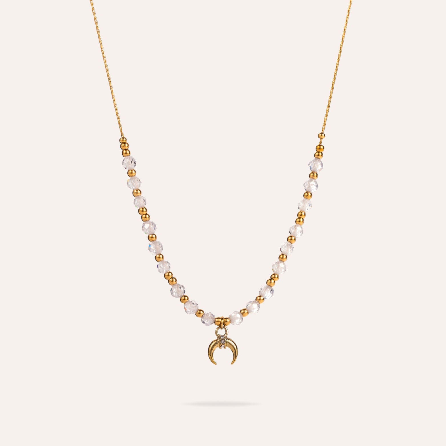 Moon | Collier en acier inoxydable et perles de verre