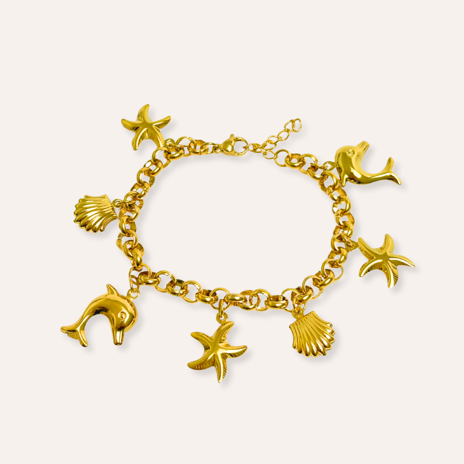 Nélia | Bracelet breloques et charms dorés en acier inoxydable