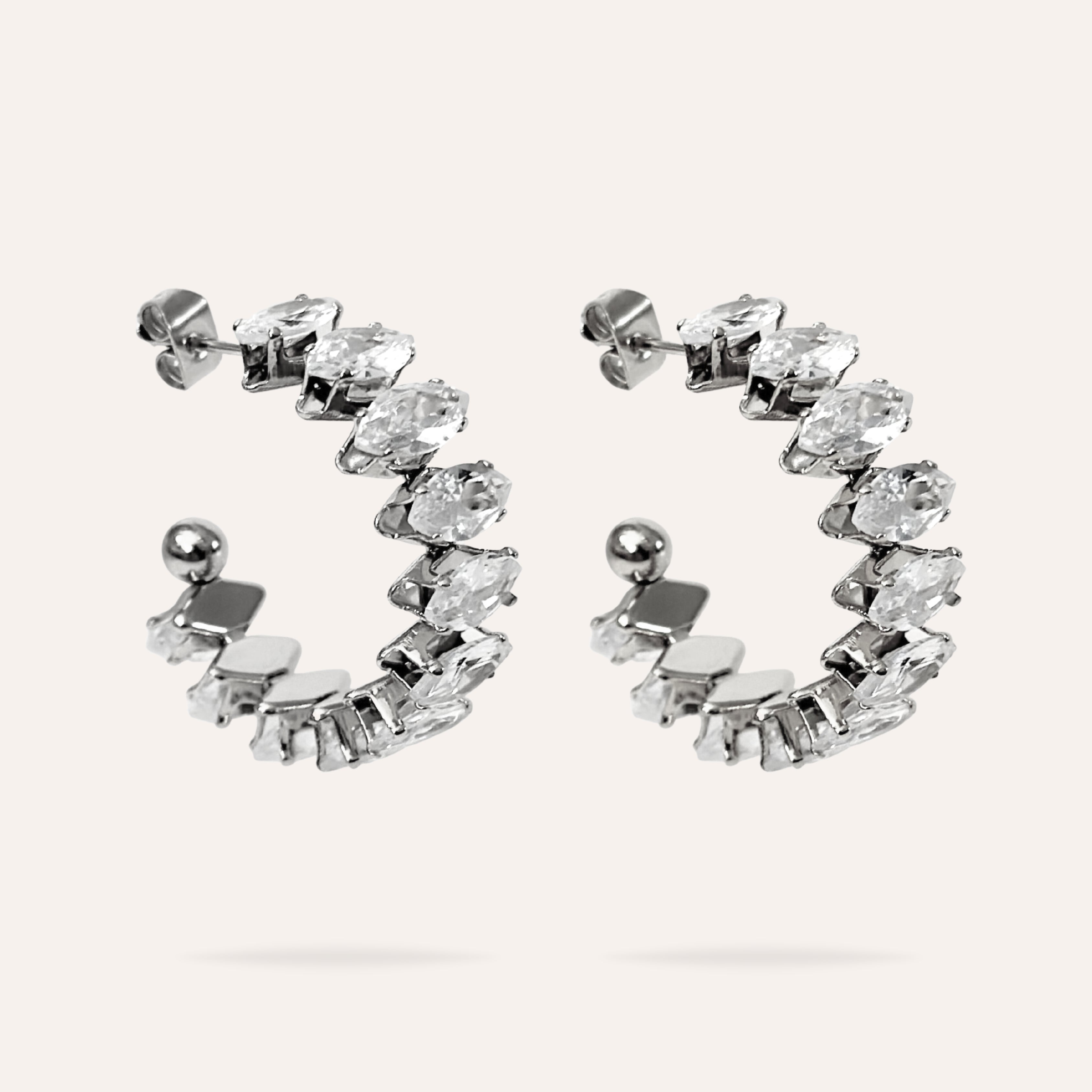 Olympe | Boucles d'oreilles créoles en acier inoxydable et zircons
