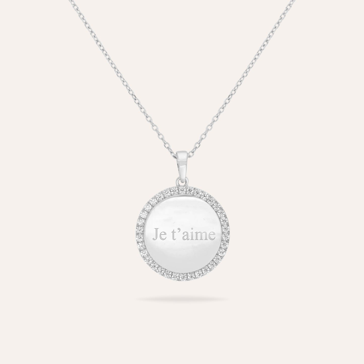 Paix | Collier gravure personnalisée en acier inoxydable et zircons