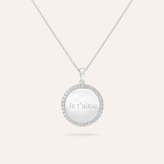 Paix | Collier gravure personnalisée en acier inoxydable et zircons