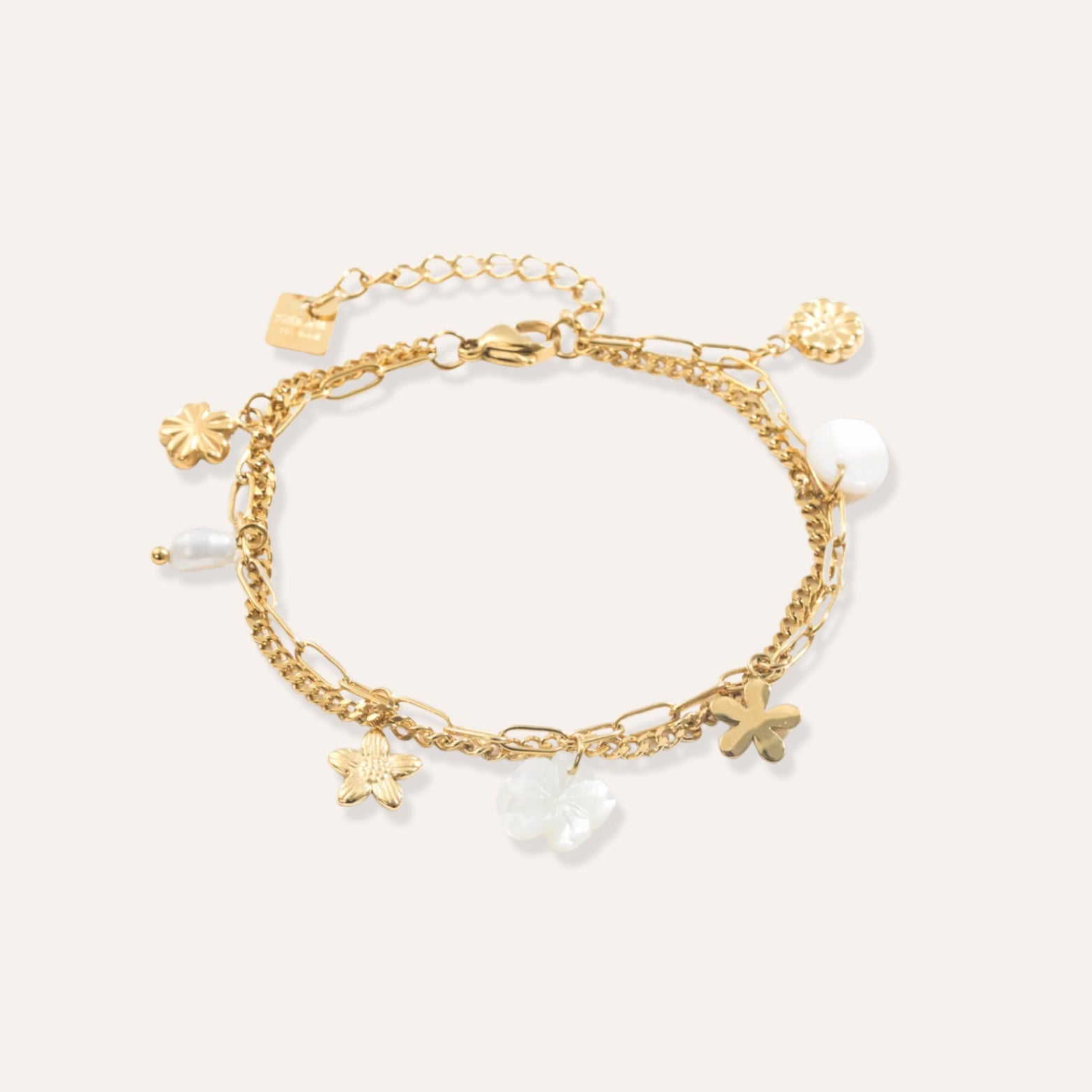 Pénélope | Bracelet breloques et acier inoxydable et perle