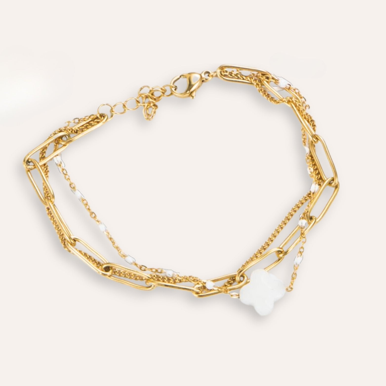 Romane | Bracelet multirangs en acier inoxydable et pierre naturelle