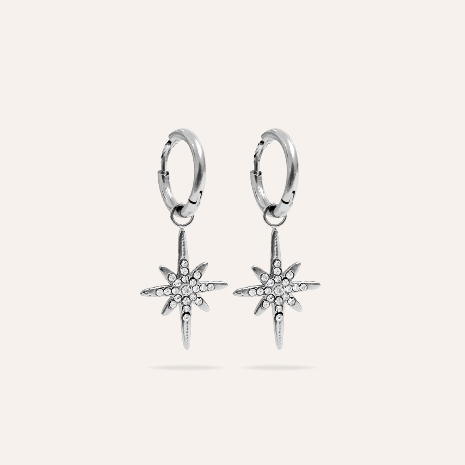 Star | Boucles d'oreilles en acier inoxydable et zircons
