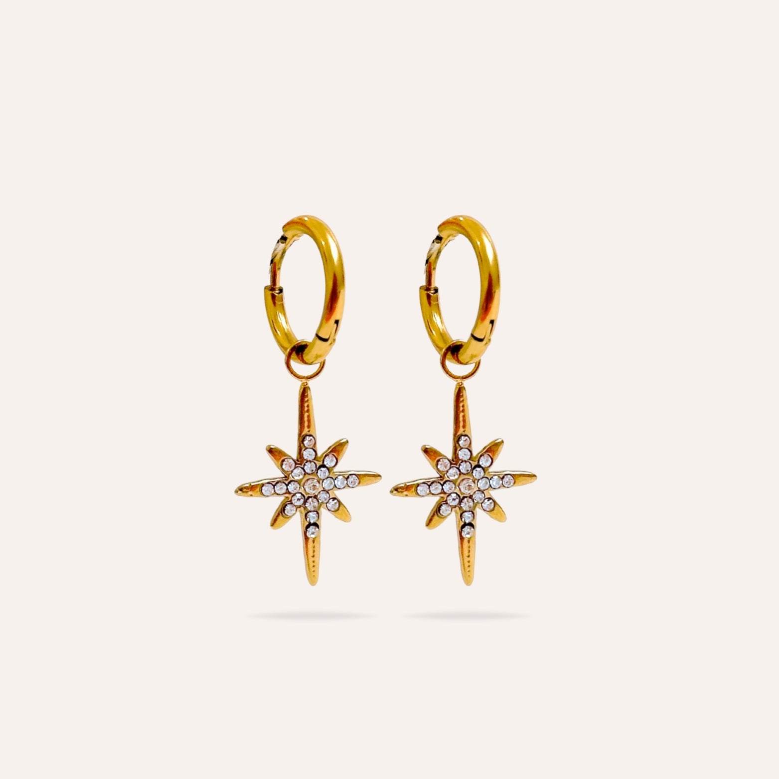 Star | Boucles d'oreilles en acier inoxydable et zircons
