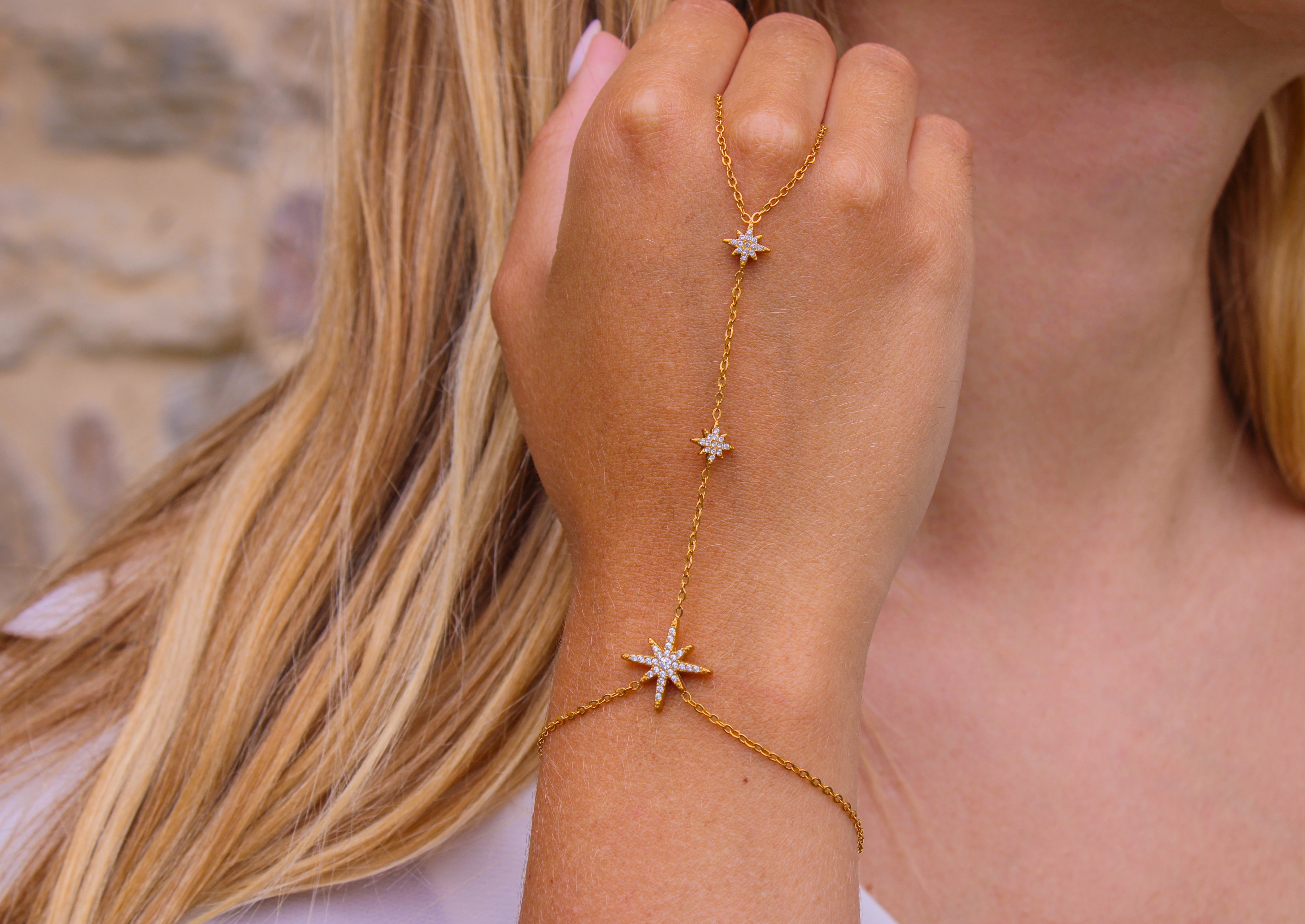 Stary | Chaîne de main en acier inoxydable et zircons